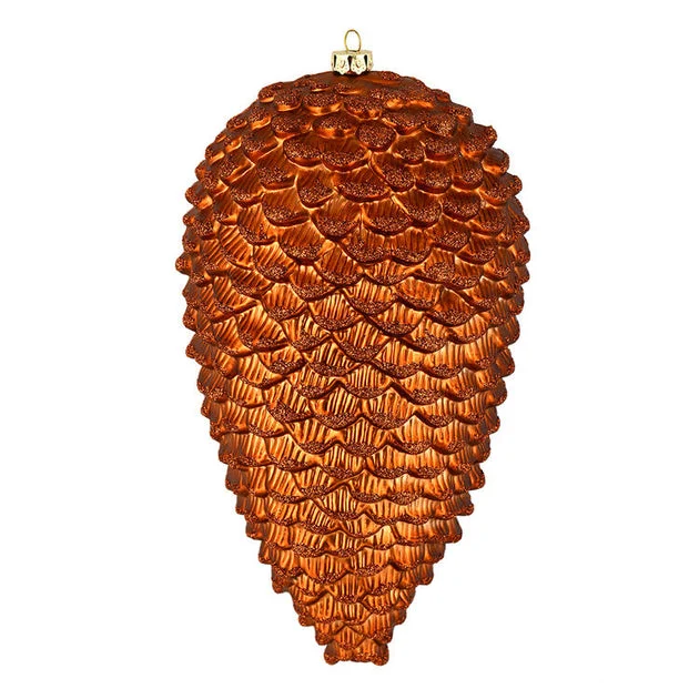 10" Copper Matte Glitter Pine Cones 2 Per Box