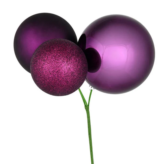 18" Plum Ball Ornament Picks 2 Per Bag