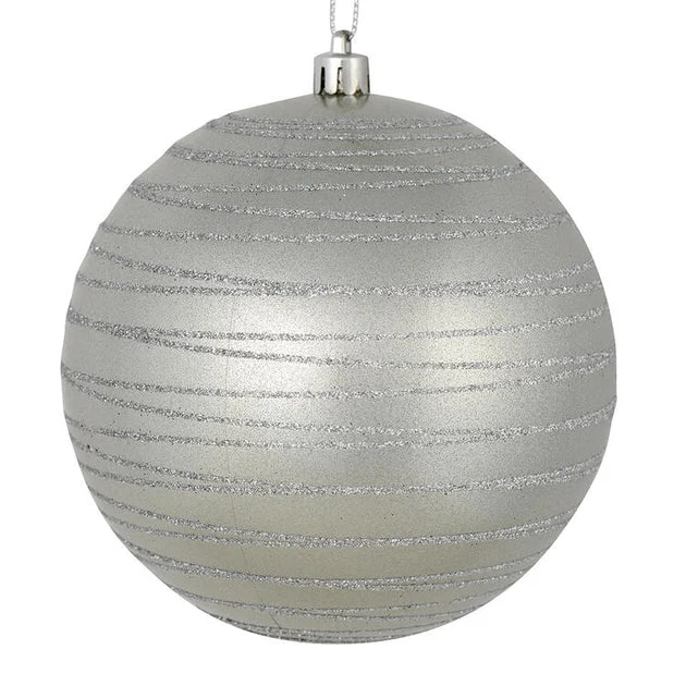 6" Silver Candy Finish Ball with Glitter Lines 3 Per Bag