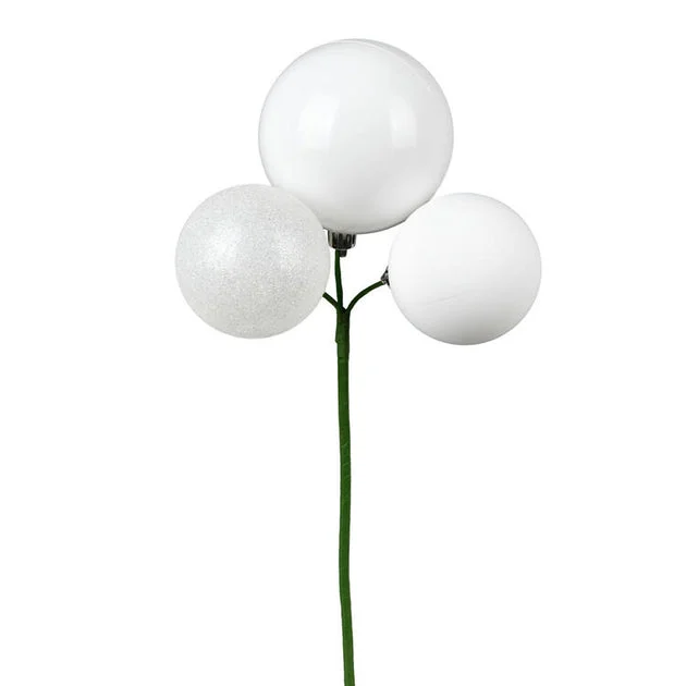18" White Ball Ornament Picks 4 Per Bag