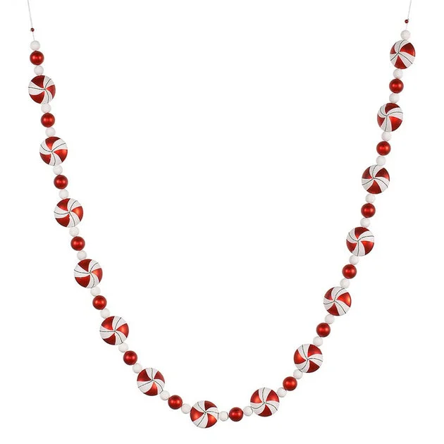 Vickerman 6' Red-White Candy Christmas Garland