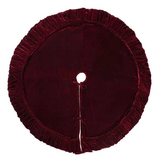 84" Plush Wine Velvet Tree Skirt with 8" Border and Tie Closure