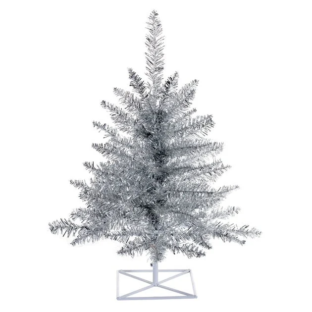 3' Unlit Silver Tinsel Artificial Fir Christmas Tree