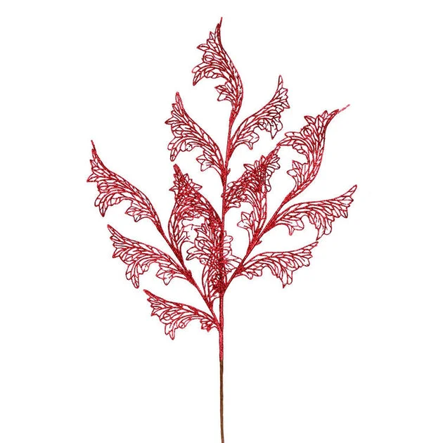 27" Burgundy Glitter Coral Bells Leaf Lace Sprays 12 Per Box