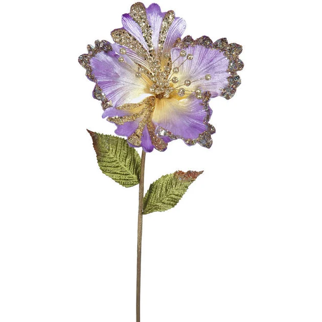 23" Violet Hibiscus Artificial Christmas Picks 3 Per Bag