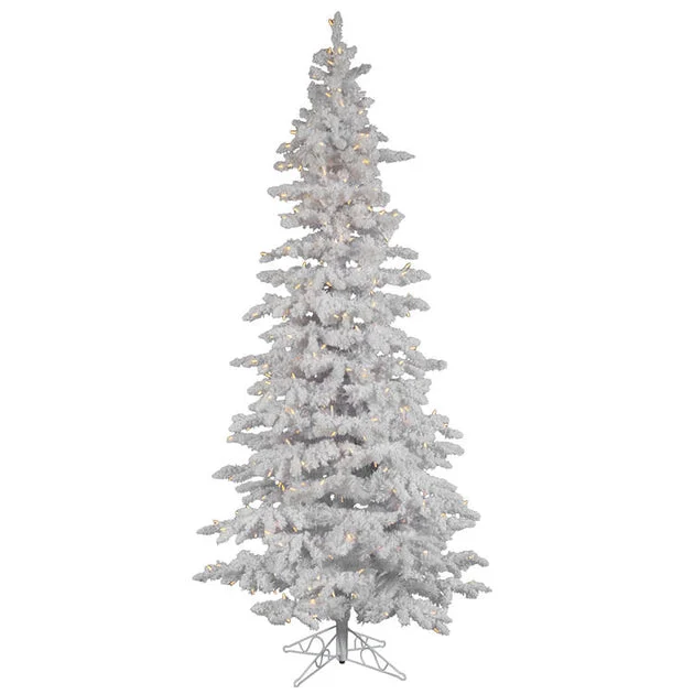6.5' Pre-lit Flocked White Slim Artificial Christmas Tree with Warm White LED Lights