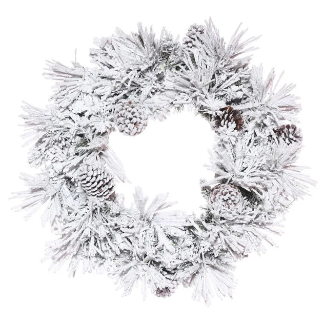 36" Unlit Flocked Atka Wreath with Pine Cones
