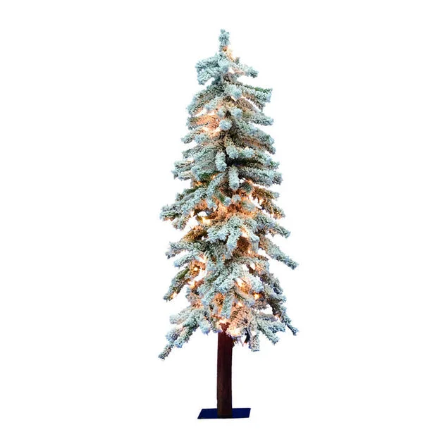 4' x 23" Pre-Lit Flocked Alpine Artificial Christmas Tree with Clear Dura-Lit Lights