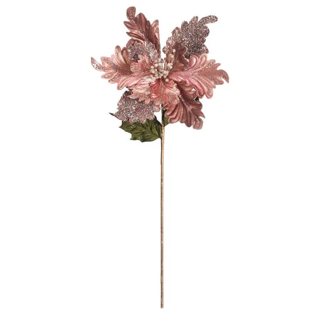 20" Rose Gold Glitter Poinsettia Artificial Christmas Picks 3 Per Bag