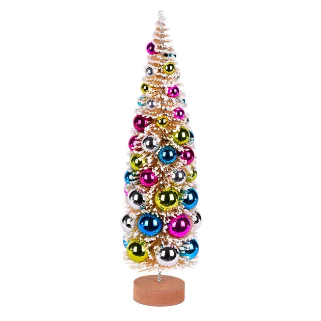 18" Vintage Tabletop Frosted Gold Tree with Multi Ornaments and Wood Base