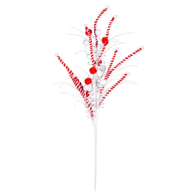10" x 20" Red/White Candy Cane Pom-Pom Sprays 6 Per Bag