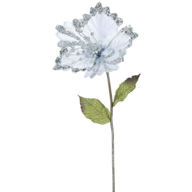 23" Silver Hibiscus Artificial Christmas Picks 3 Per Bag