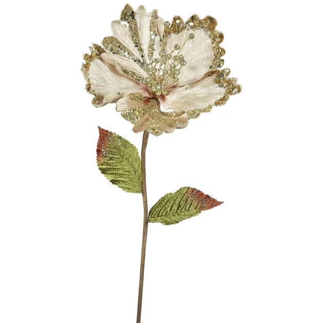 23" Champagne Hibiscus Artificial Christmas Picks 3 Per Bag