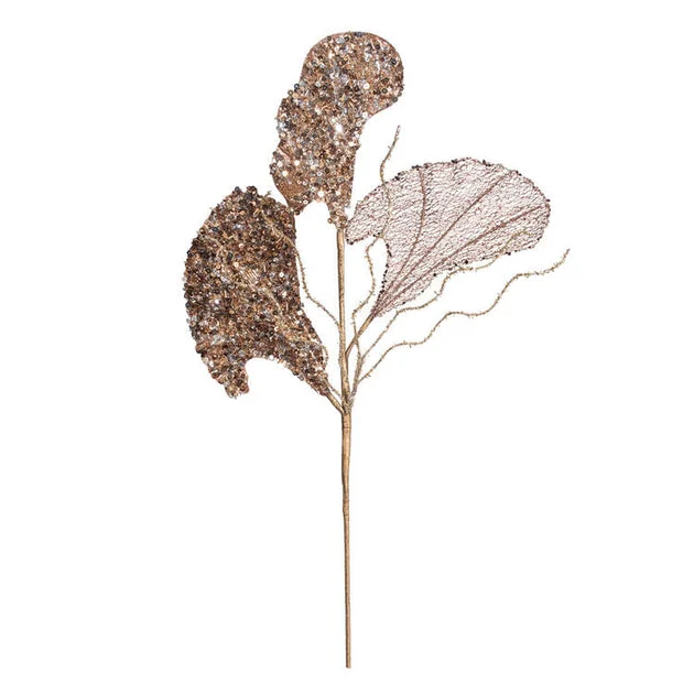 20" Chocolate Fiddle Leaf Glitter Sprays 3 Per Bag