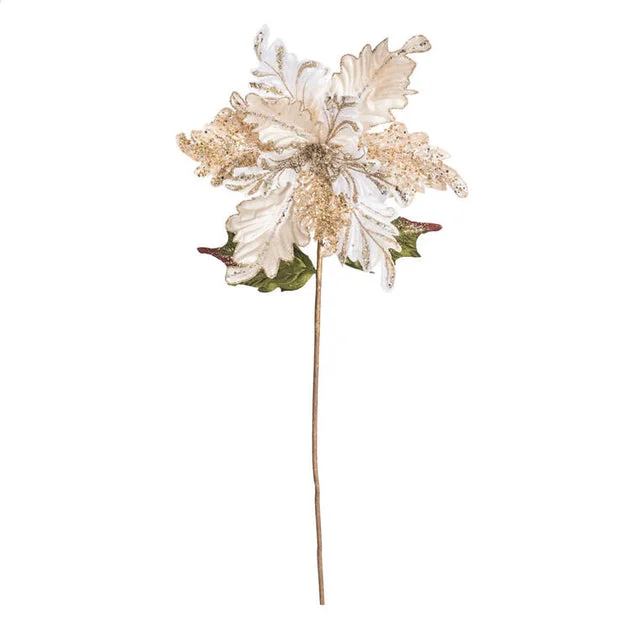 20" Gold Glitter Poinsettia Artificial Christmas Picks 3 Per Bag