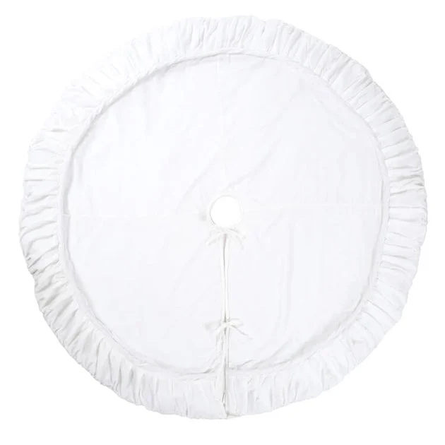 84" Plush White Velvet Tree Skirt with 8" Border and Tie Closure
