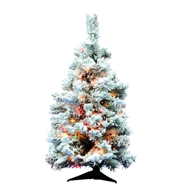 36" Flocked Alaskan Pine Artificial Christmas Tree with 100 Multi-Colored Dura-Lit Lights
