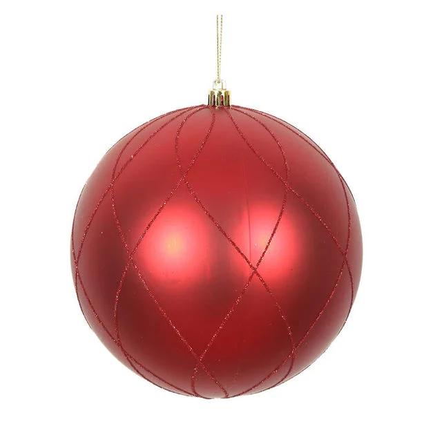 6" Red Matte and Glitter Swirl Ball Ornaments 3 Per Box