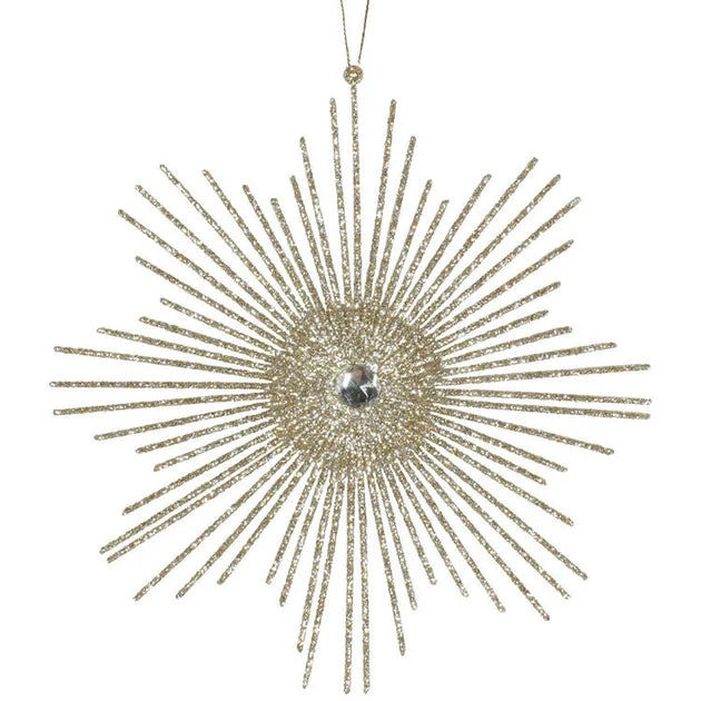6.5" Champagne Glitter Snowflake Burst Ornament 6 Per Bag