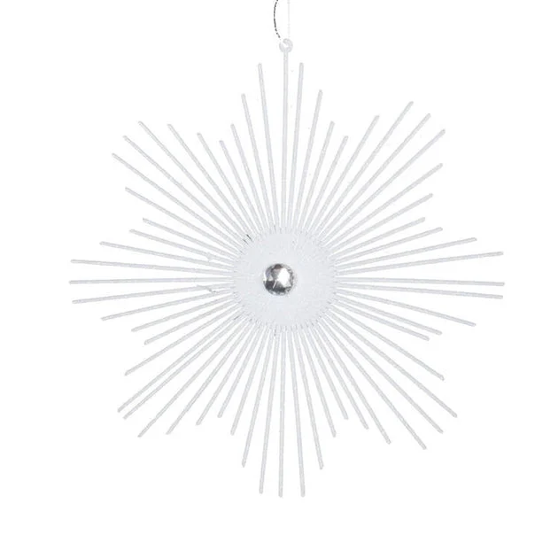 6.5" White Glitter Snowflake Burst Ornament 6 Per Bag