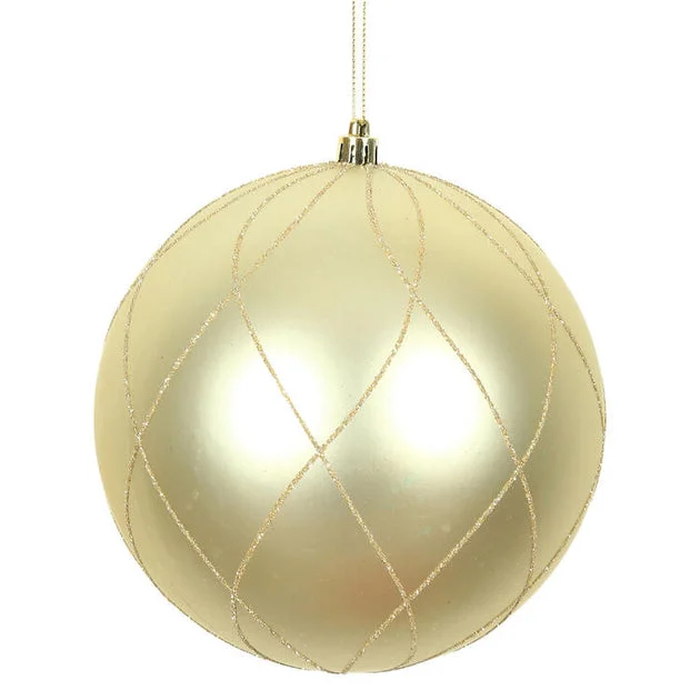 6" Champagne Matte and Glitter Swirl Ball Ornaments 3 Per Box