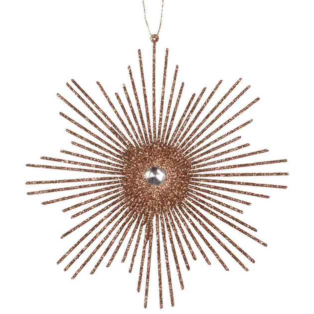 6.5" Mocha Glitter Snowflake Burst Ornament 6 Per Bag
