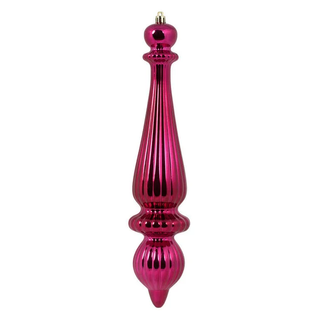 14" Berry Red Shiny Finial Drop Christmas Ornaments 2 Per Bag