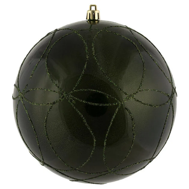 6" Moss Green Candy Ornaments with Circle Glitter Pattern 3-Pack