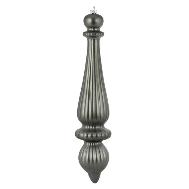 14" Pewter Matte Finial Drop Christmas Ornaments 2 Per Bag