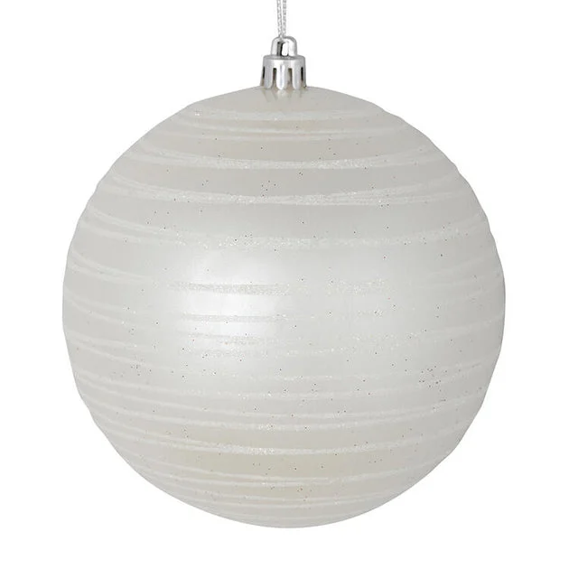 4.75" White Candy Finish Ball with Glitter Lines 4 Per Bag