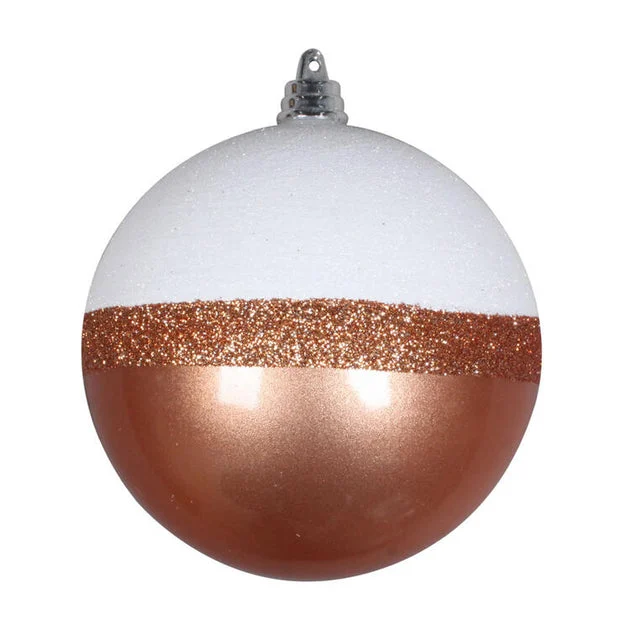 4" Rose Gold Candy/White Glitter Balls Ornaments 6 Per Bag