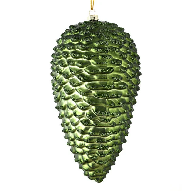 10" Moss Green Matte Glitter Pine Cones 2 Per Box