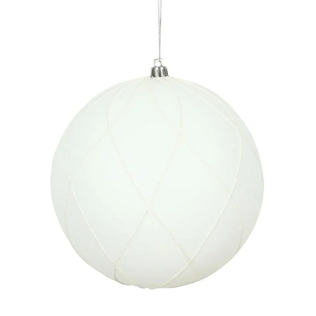 6" White Matte and Glitter Swirl Ball Ornaments 3 Per Box