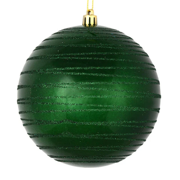 4.75" Emerald Candy Finish Ball with Glitter Lines 4 Per Bag