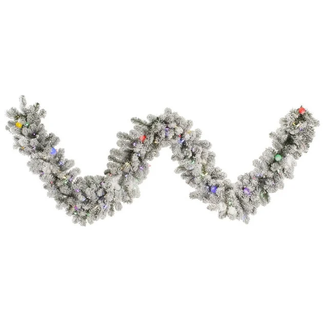 9' Pre-Lit Flocked Kodiak Spruce Artificial Christmas Garland with 100 Multi-Colored LED Lights