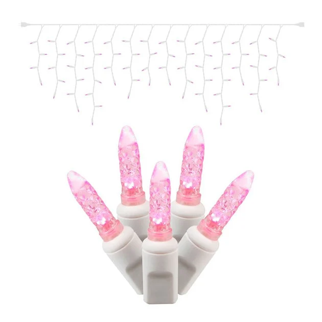 70-Count Pink M5 Icicle LED Christmas Light Strand on 9' White Wire