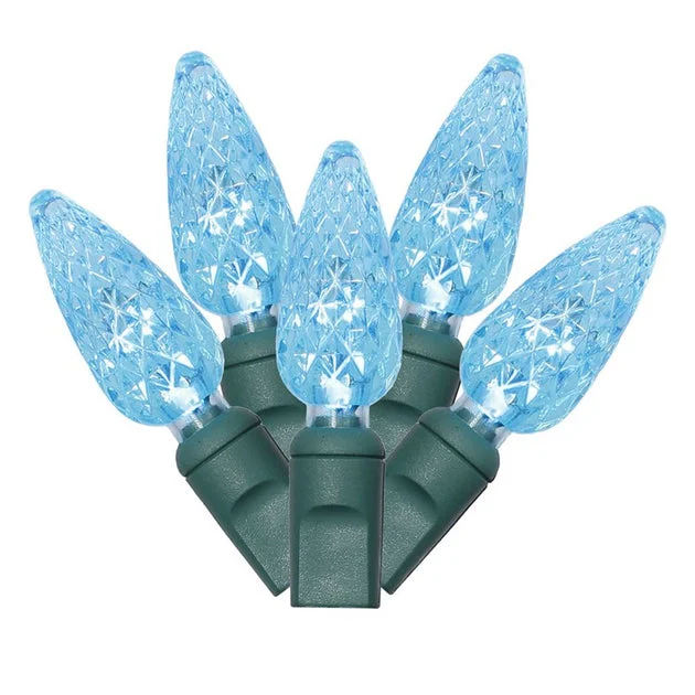 Vickerman 100 Teal C6 LED Single Mold Light on Green Wire, 34' Christmas Light Strand