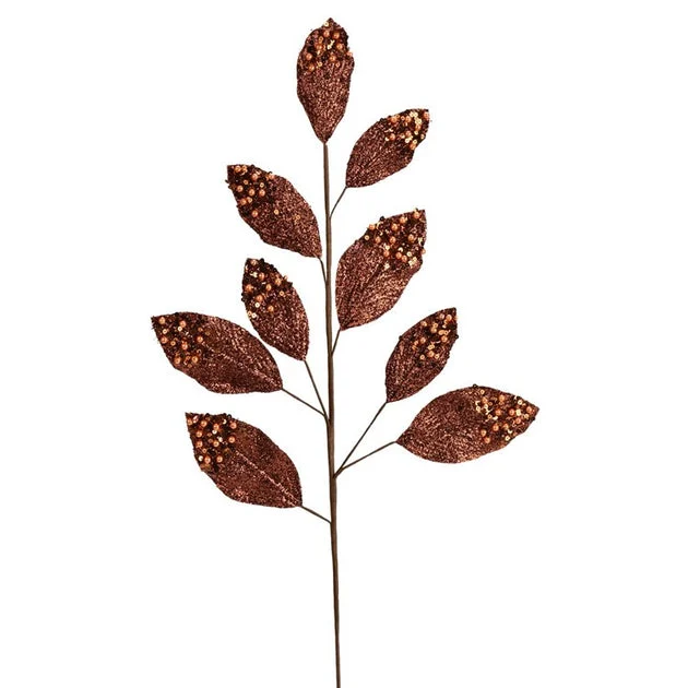 12" x 29" Mocha Glitter Leaf Sprays 6 Per Bag