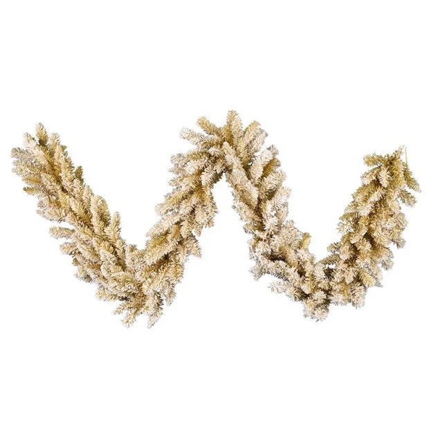 9' x 14" Unlit Frosted Gold Fir Garland