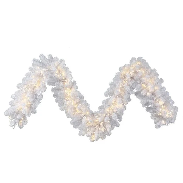 9' x 14" Pre-Lit White Garland with 220 Warm White LED Lights