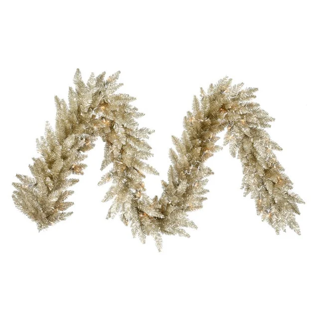 9' x 14" Pre-Lit Champagne Artificial Christmas Garland with 100 Warm White LED Lights