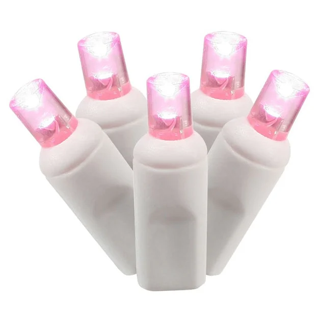 100-Count Pink Wide-Angle LED Christmas Light Strand on 34' White Wire