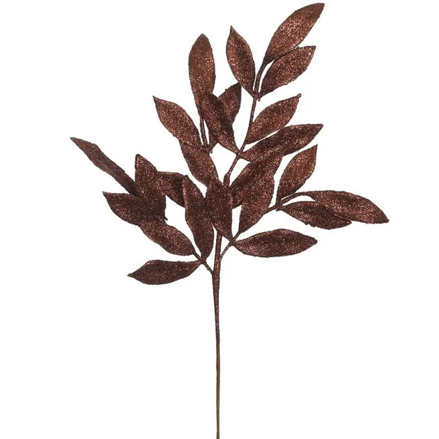 22" Chocolate Glitter Bay Leaf Artificial Christmas Sprays 12 Per Bag
