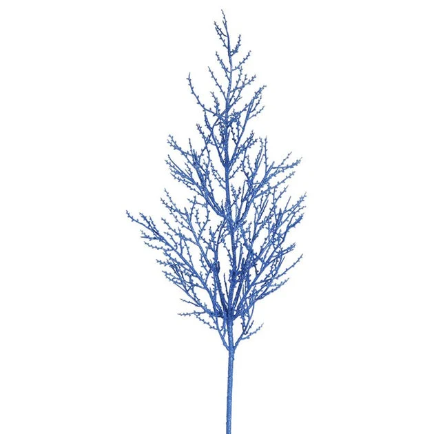 28" Blue Onoclea Glitter Artificial Wild Huck Christmas Sprays 6 Per Bag