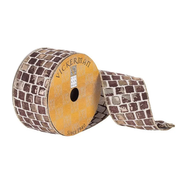2.5" x 10 Yards Brown and White Rustic Checkered Ribbon