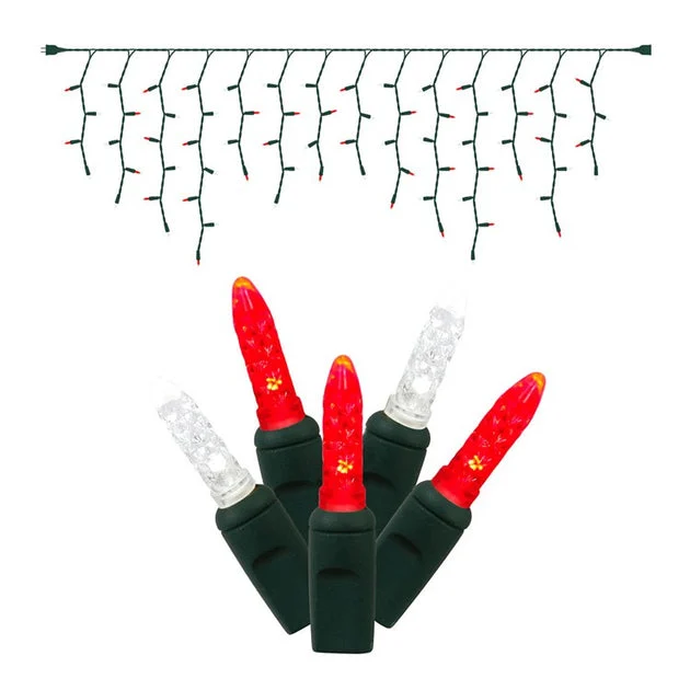 70-Count Red/Pure White M5 Icicle LED Christmas Light Strand on 9' Green Wire