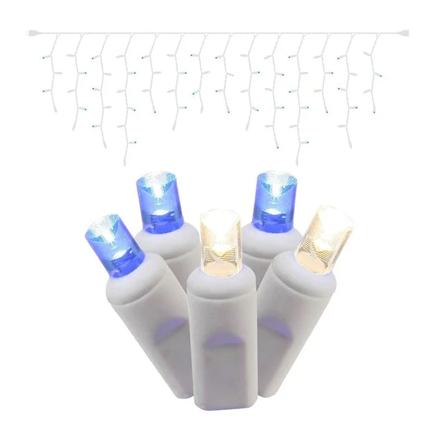 70-Count Blue/White Wide-Angle Icicle LED Christmas Light Strand on 9' White Wire