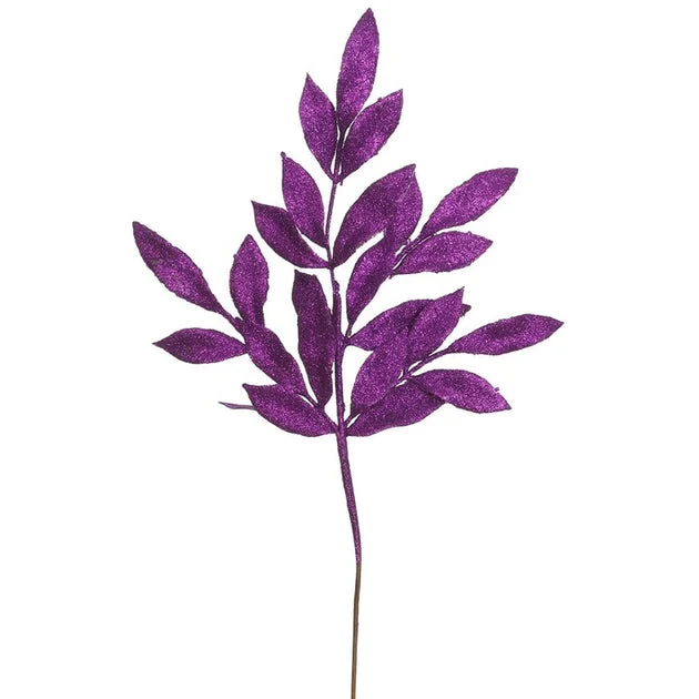 22" Purple Glitter Bay Leaf Artificial Christmas Sprays 12 Per Bag