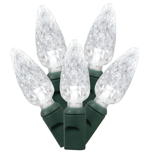 Vickerman 100 Pure White C6 LED Single Mold Light on Green Wire, 34' Christmas Light Strand