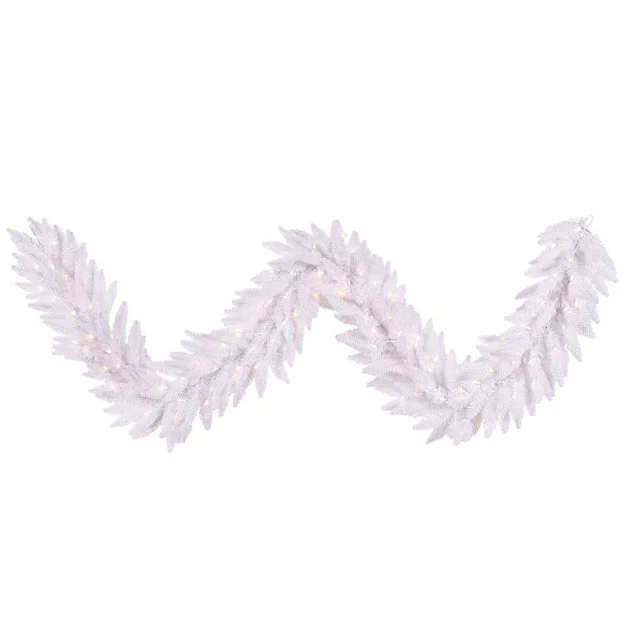 9' x 14" Pre-Lit White Artificial Christmas Garland with 100 Warm White LED Lights